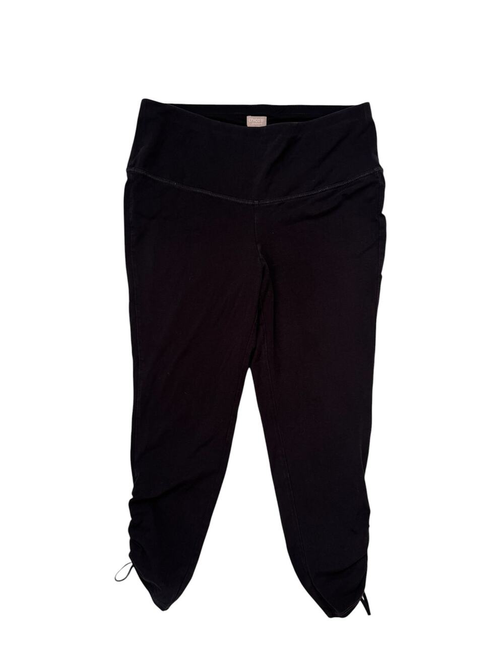 CHICOS Zenergy Black Tummy Control Leggings Size 2 12/14 Drawstring Ankle Gym